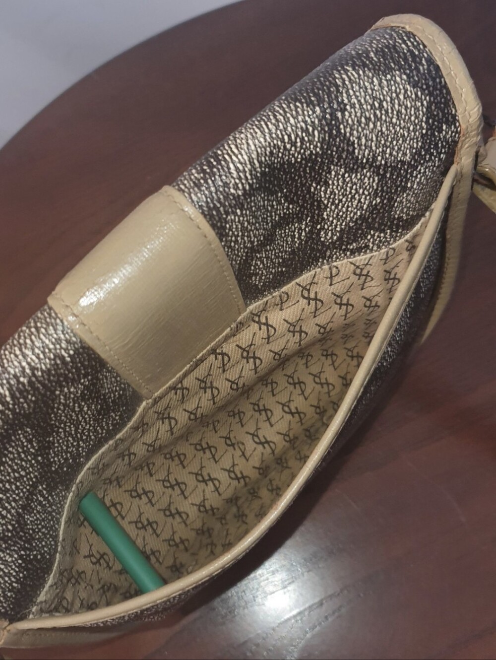 Yves Saint Laurent Flap Giraffe Prnt Coated Canvas/Tan Leather YSL Crossbody Bag - Picture 3 of 11